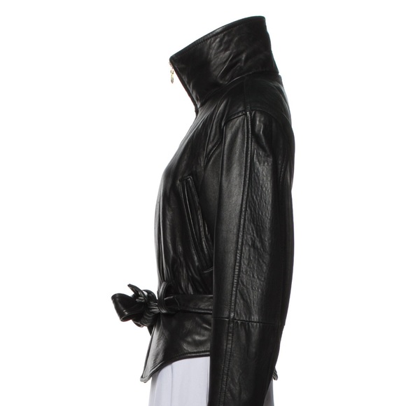 Andrew Marc Black Leather Belted biker jacket. - Picture 2 of 5